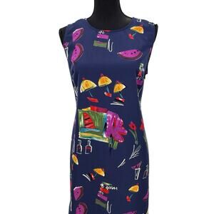 Casual Corner Annex Womens Blue‎ Sleeveless Margarita Drink Floral Fruit Dress
